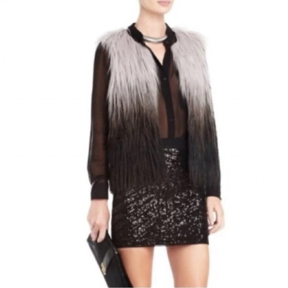 BCBGMaxAzria Black and Gray Ombre Faux Fur Vest